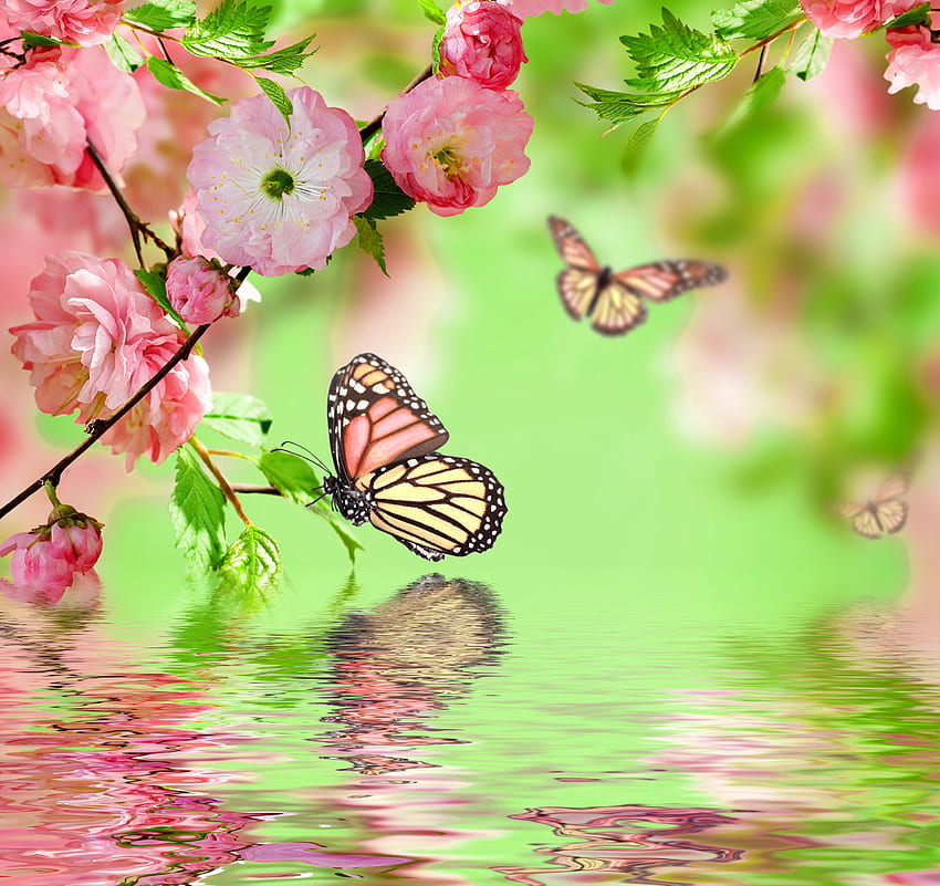 Spring Flowers And Butterflies - Shared, Pastel Flowers Butterflies HD wallpaper