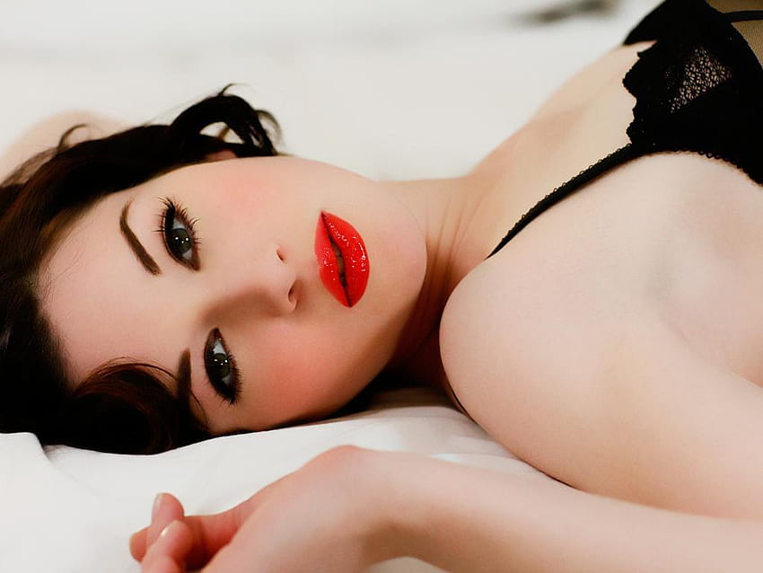 Red-lipstick, lady, model, lipstick, brunette, red, women HD wallpaper