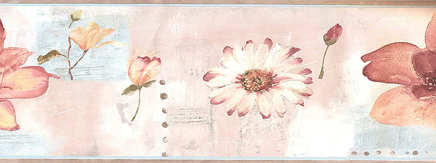 Sınır Çiçek Desenli Çiçekler Oturma Odası Yatak Odası için Soyut Arkaplanda, Renkler Pastel Yeşil Pembe Beyaz Bej Açık Mavi, Boyut 7 İnç x 15 Ft QC3519B /O : Araçlar ve, Pembe Çiçek Deseni HD duvar kağıdı