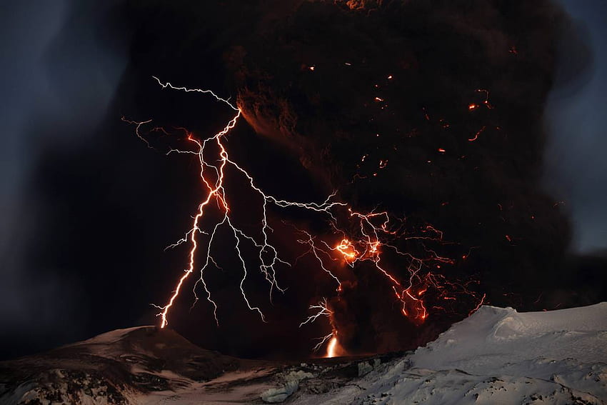 Blitzschläge, Eyjafjallajokull, Beleuchtung, Vulkan, Island, Natur HD-Hintergrundbild