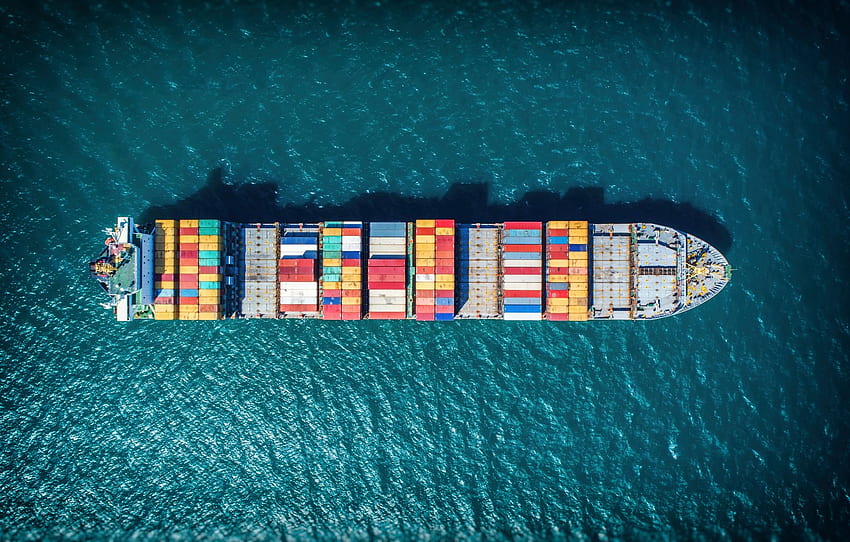 มหาสมุทร, ทะเล, ด้านบน, เรือ, มุมมองจากด้านบน, เรือคอนเทนเนอร์, เรือ, เรือบรรทุกสินค้า, เรือคอนเทนเนอร์สำหรับ , ส่วน другая техника, Shipping Container วอลล์เปเปอร์ HD