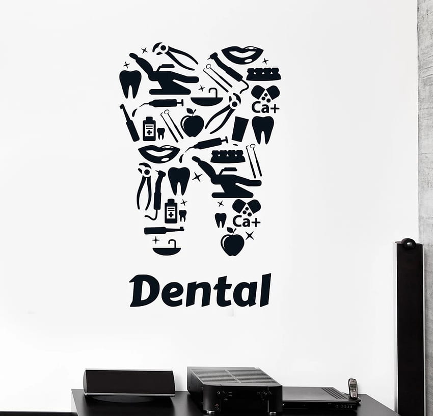 Ząb Vinyl Kalkomania Ścienna Klinika Dentystyczna Dentyści Narzędzia Zębów Naklejki Art Home Decor Unikalny Mural Salon L272. winylowe naklejki ścienne. naklejki ściennewystrój domu Tapeta HD