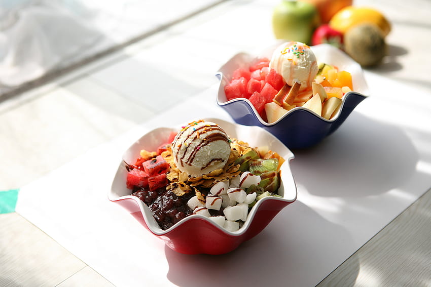 Fruits, Food, Desert, Ice Cream, Sauce HD wallpaper