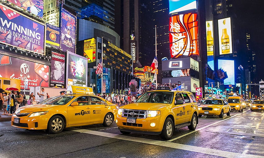 Стенопис с жълто такси в Ню Йорк, изкуство в Ню Йорк HD тапет