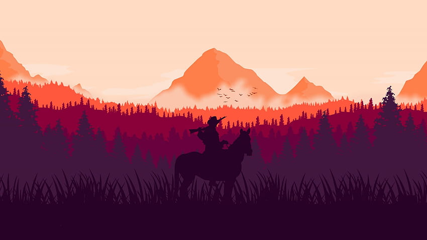 red dead redemption 2, horse ride, silhouette, art, dual wide, , , background, 16591, Red 2048 X 1152 HD wallpaper