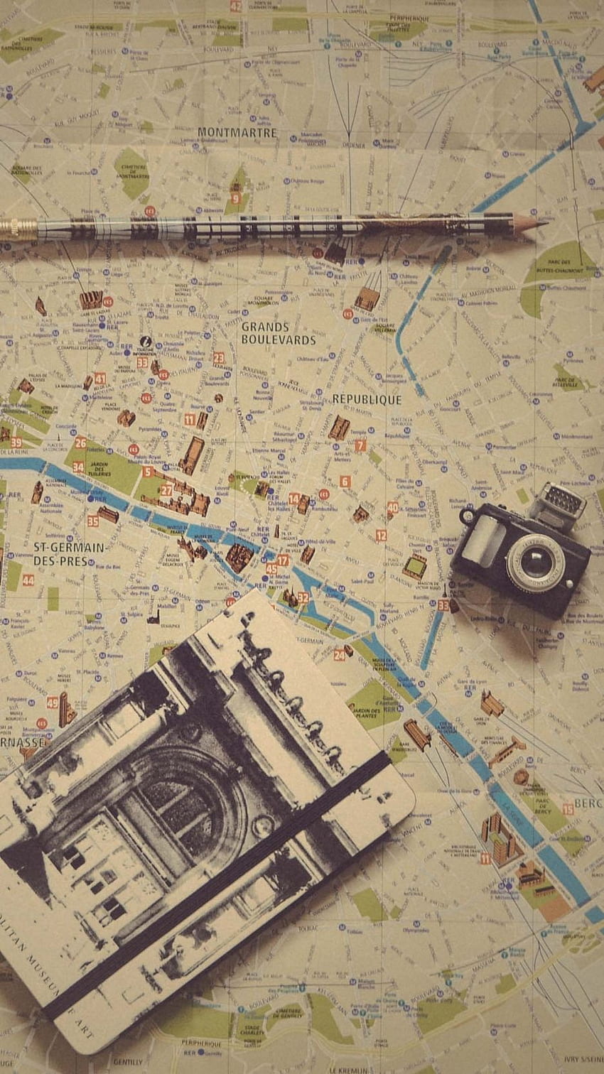 Karte, Notizbuch, Bleistift, Kamera, Retro, Vintage - Reisen HD-Handy-Hintergrundbild