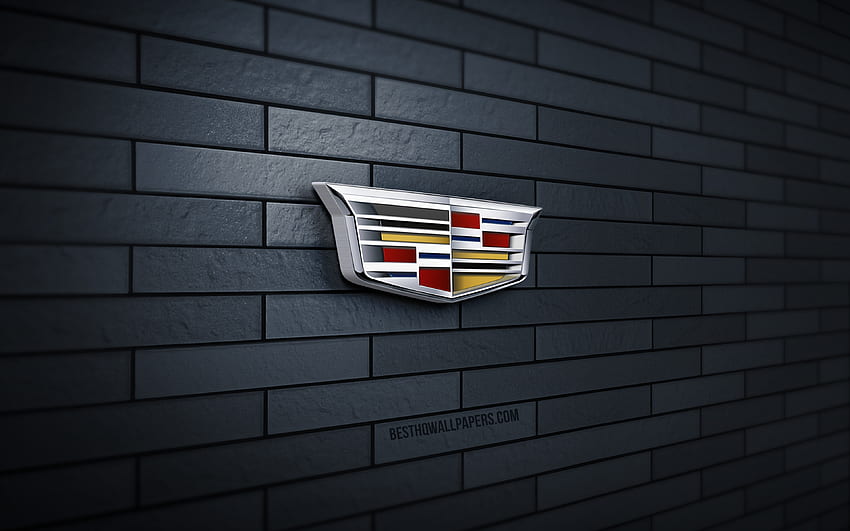 Cadillac 3D logo, , gray brickwall, creative, cars brands, Cadillac logo, 3D art, Cadillac HD wallpaper