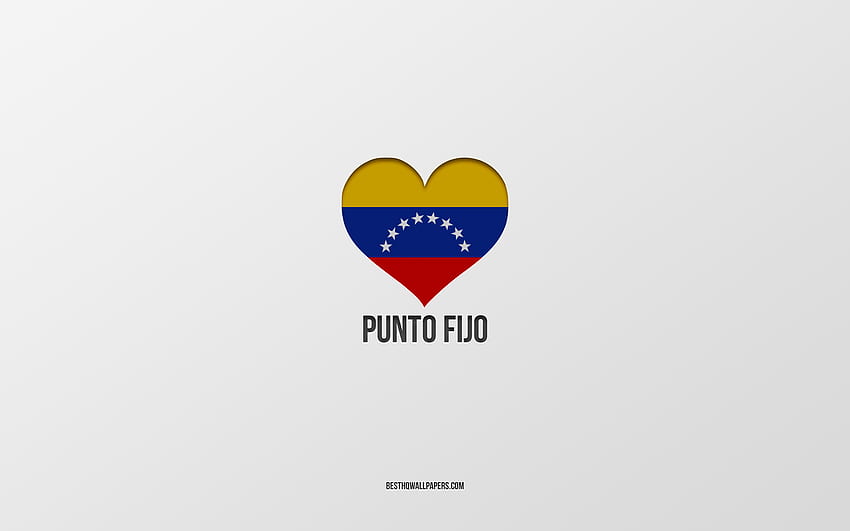 I Love Punto Fijo, Colombian cities, Day of Punto Fijo, gray background, Punto Fijo, Colombia, Colombian flag heart, favorite cities, Love Punto Fijo HD wallpaper
