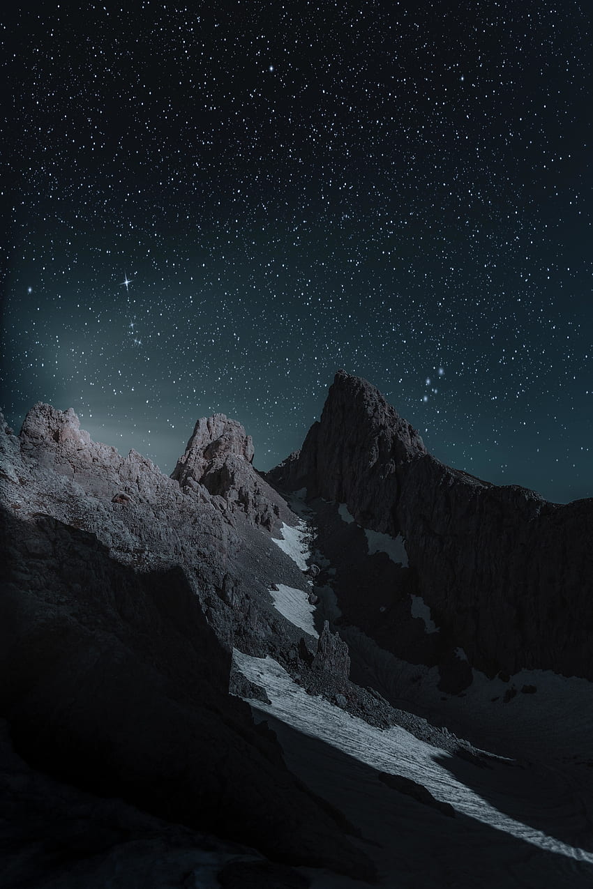 Скалисти планини, природа, нощ, звездно небе HD тапет за телефон