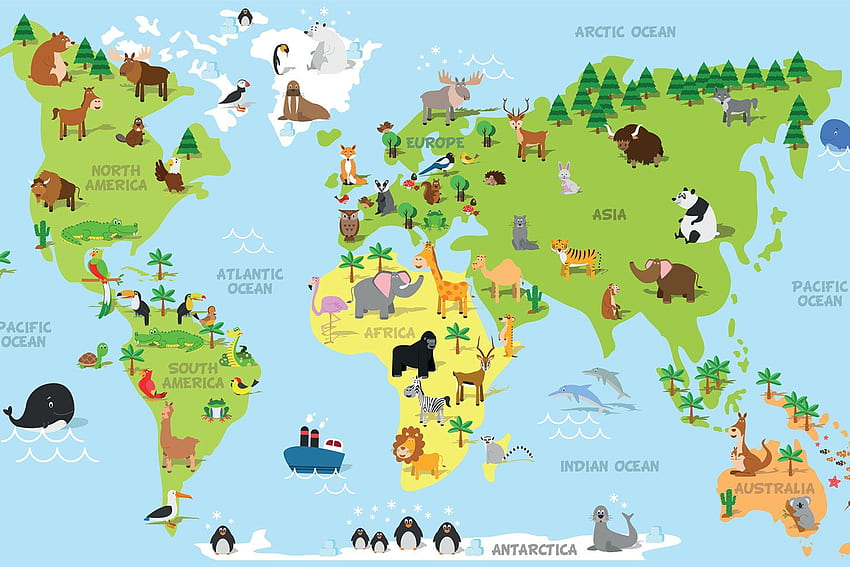 Mapa świata zwierząt do dekoracji, mapa Azji Tapeta HD