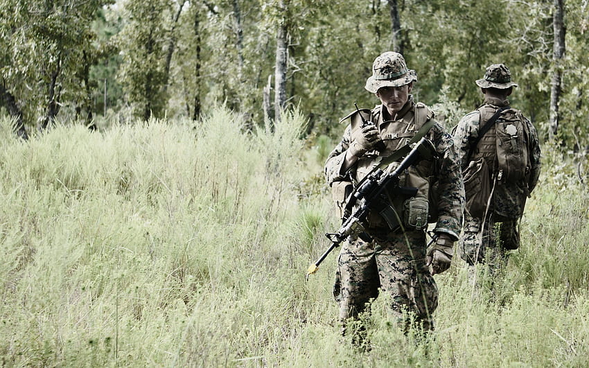 soldiers military ACOG marpat warriors weapons guns rifles camo men males HD wallpaper