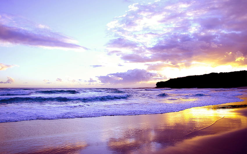 Beach Purple Sunset, Purple Ocean Sunset HD тапет