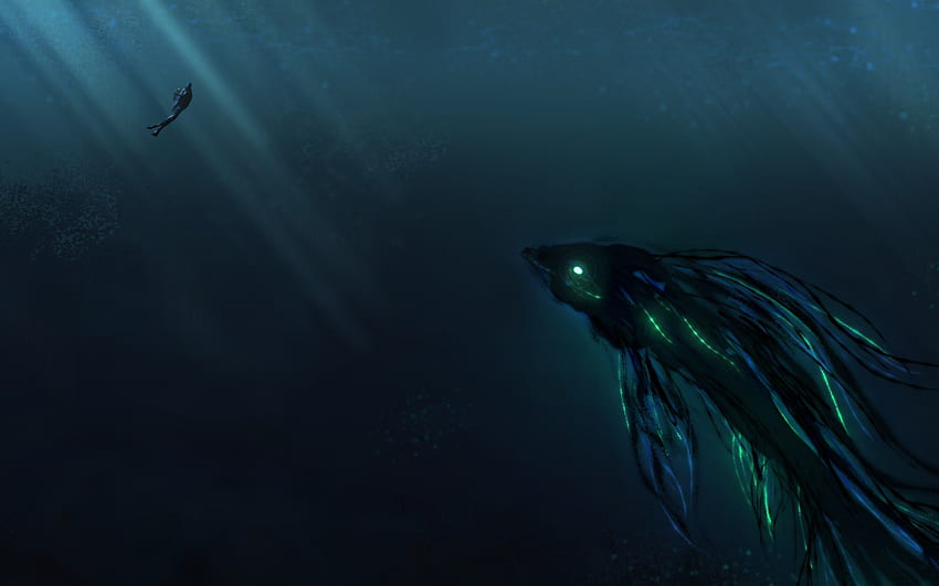 Deep Sea, Scuba Diver, Giant Kreatur, , , Creative Graphics,. für iPhone, Android, Mobile und Ocean Floor HD-Hintergrundbild
