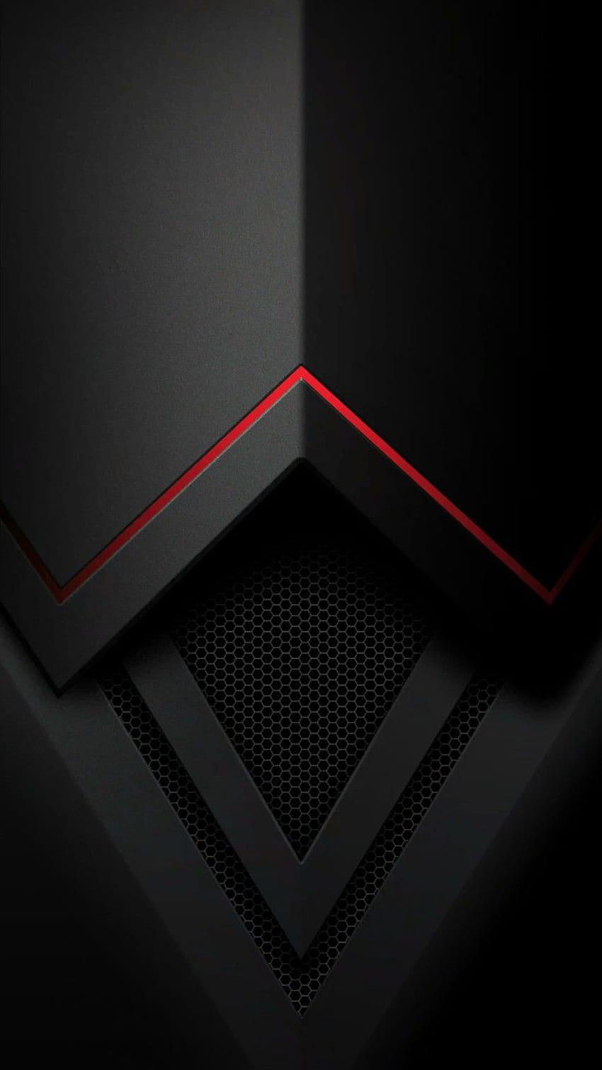 Luz roja JMC apagada, forma negra poligonal, detalle de diseño industrial, forma triangular, forma en ángulo, teléfono móvil P, teléfono oscuro, Android fondo de pantalla del teléfono