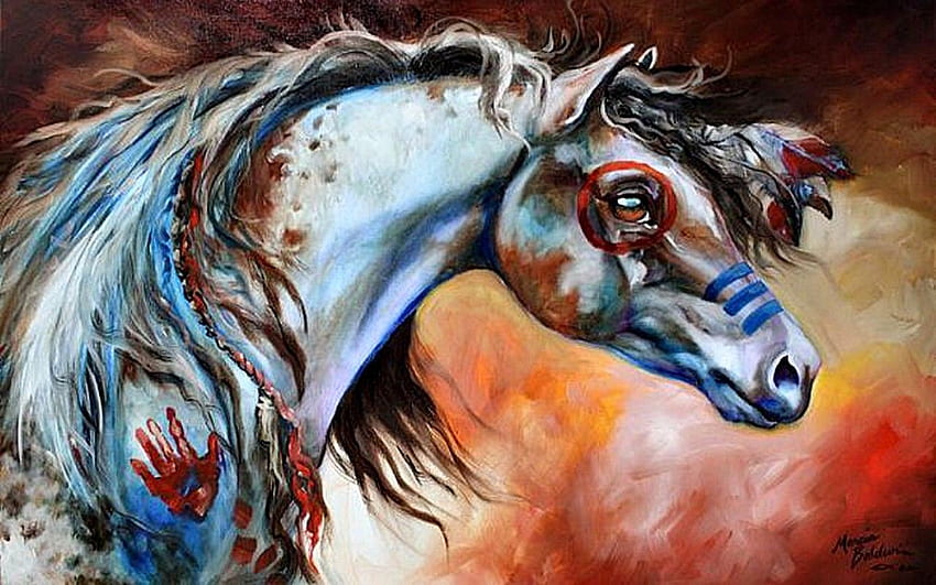 Horses Native American Great Painting Art Artwork One Equine Baldwin HD wallpaper