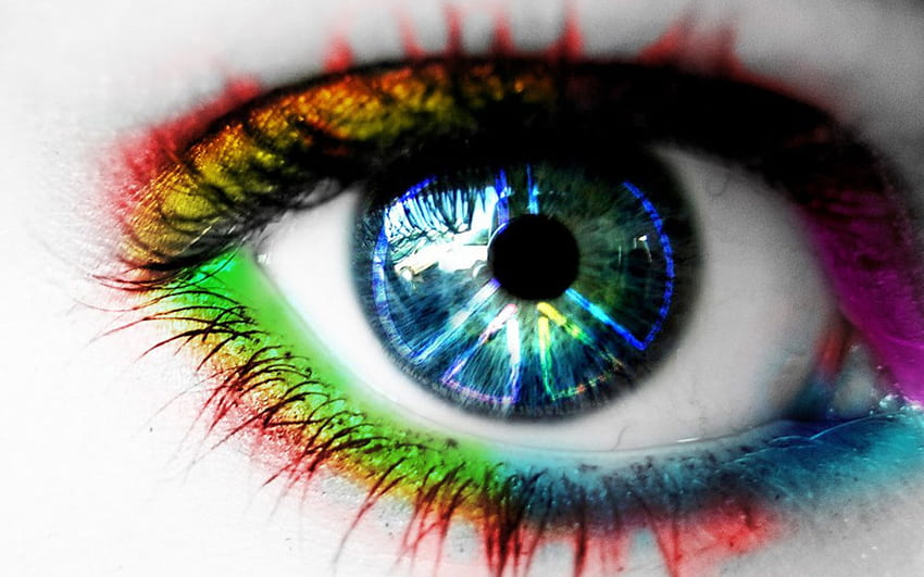 tęczowe oko, niebieski, oko, tęcza, z bliska Tapeta HD