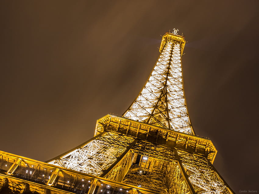 Paris Eiffel Tower France night time Cities, Yellow Paris HD wallpaper