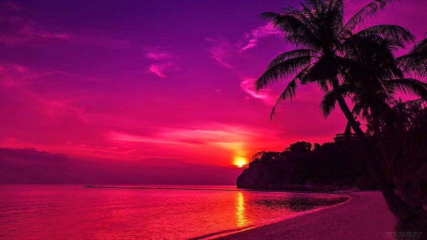 Aesthetic Beach Sunset, Pink Beach Sunset HD wallpaper