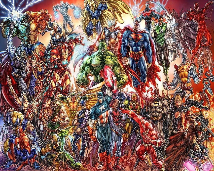 Marvel et DC Heroes, flash, batman, capitaine amérique, hulk Fond d'écran HD