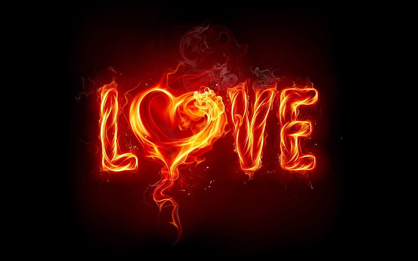 flame, love, fire letters HD wallpaper