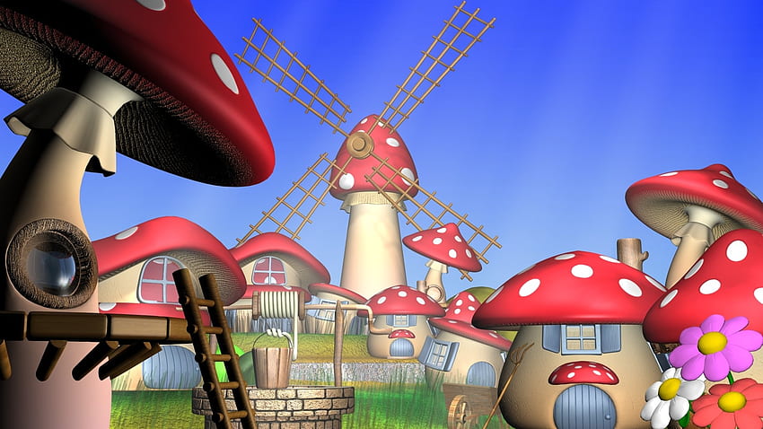 Cartoon mushroom village , Cartoon Village HD wallpaper