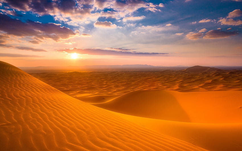 พระอาทิตย์ตกในทะเลทราย ทราย เมฆ ทะเลทราย ท้องฟ้า ธรรมชาติ พระอาทิตย์ตก วอลล์เปเปอร์ HD