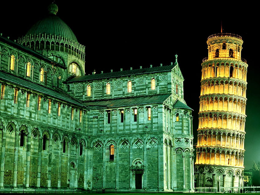 Наклонената кула в Пиза, архитектура, графика, Пиза, красива, Италия, природа, широк екран, кула HD тапет