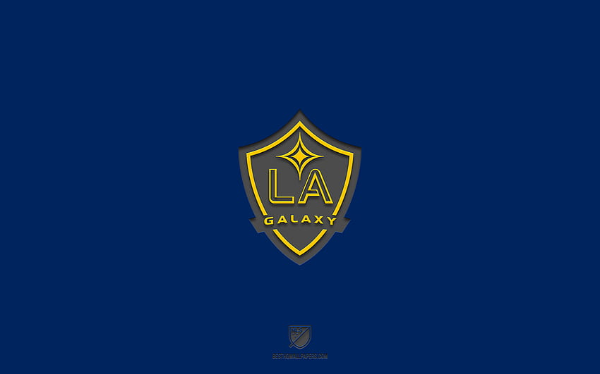 Los Angeles Galaxy, blue background, American soccer team, Los Angeles Galaxy emblem, MLS, California, USA, soccer, Los Angeles Galaxy logo HD wallpaper