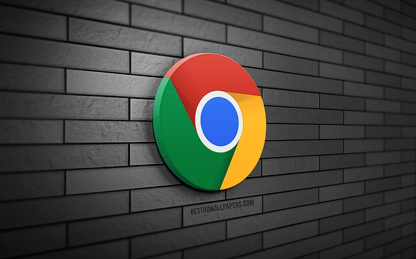 Google Chrome 3D logo, , gray brickwall, creative, brands, Google Chrome logo, 3D art, Google Chrome HD wallpaper