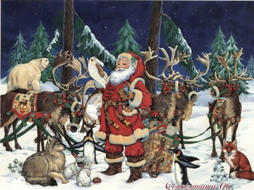 Checking the list, winter, holiday, snow, christmas, santa HD wallpaper