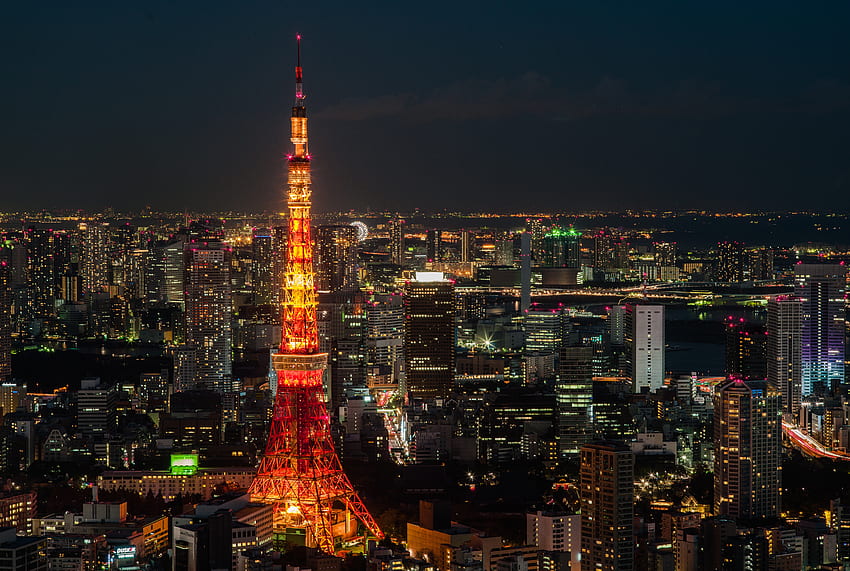 Miasta, miasto nocą, drapacze chmur, wieża, Tokio Tapeta HD