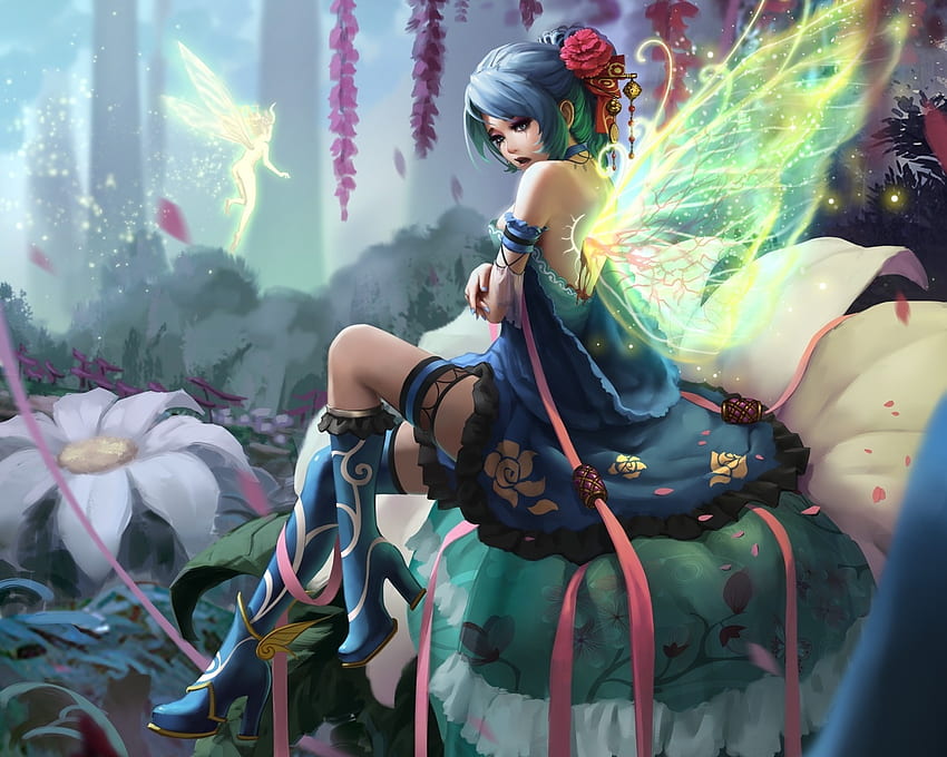 1016014 anime white dress white flowers fairies fairy fictional  character mythical creature  Rare Gallery HD Wallpapers