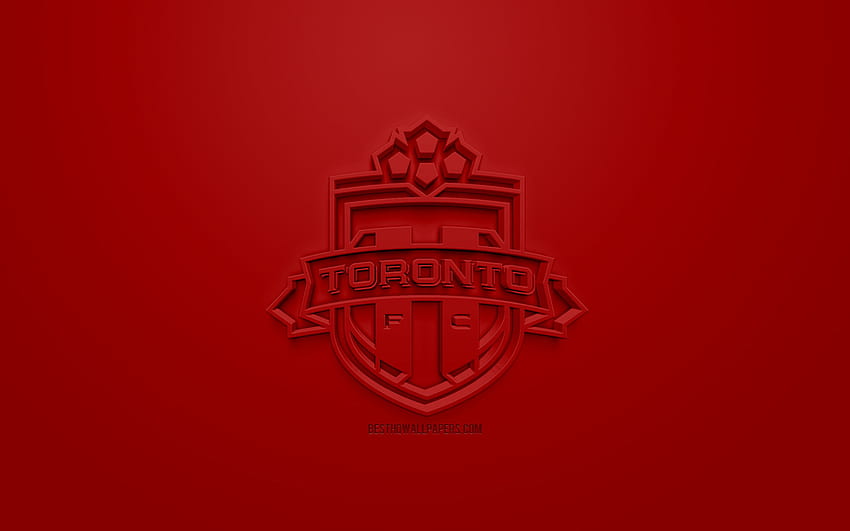 Toronto FC, yaratıcı 3D logo, kırmızı bir arka plan, 3D amblem, Kanada Futbol Kulübü, İLKAY, Toronto, Ontario, Kanada, ABD, Major League Soccer, 3D sanat, futbol, ​​şık 3D logo, ile futbol HD duvar kağıdı