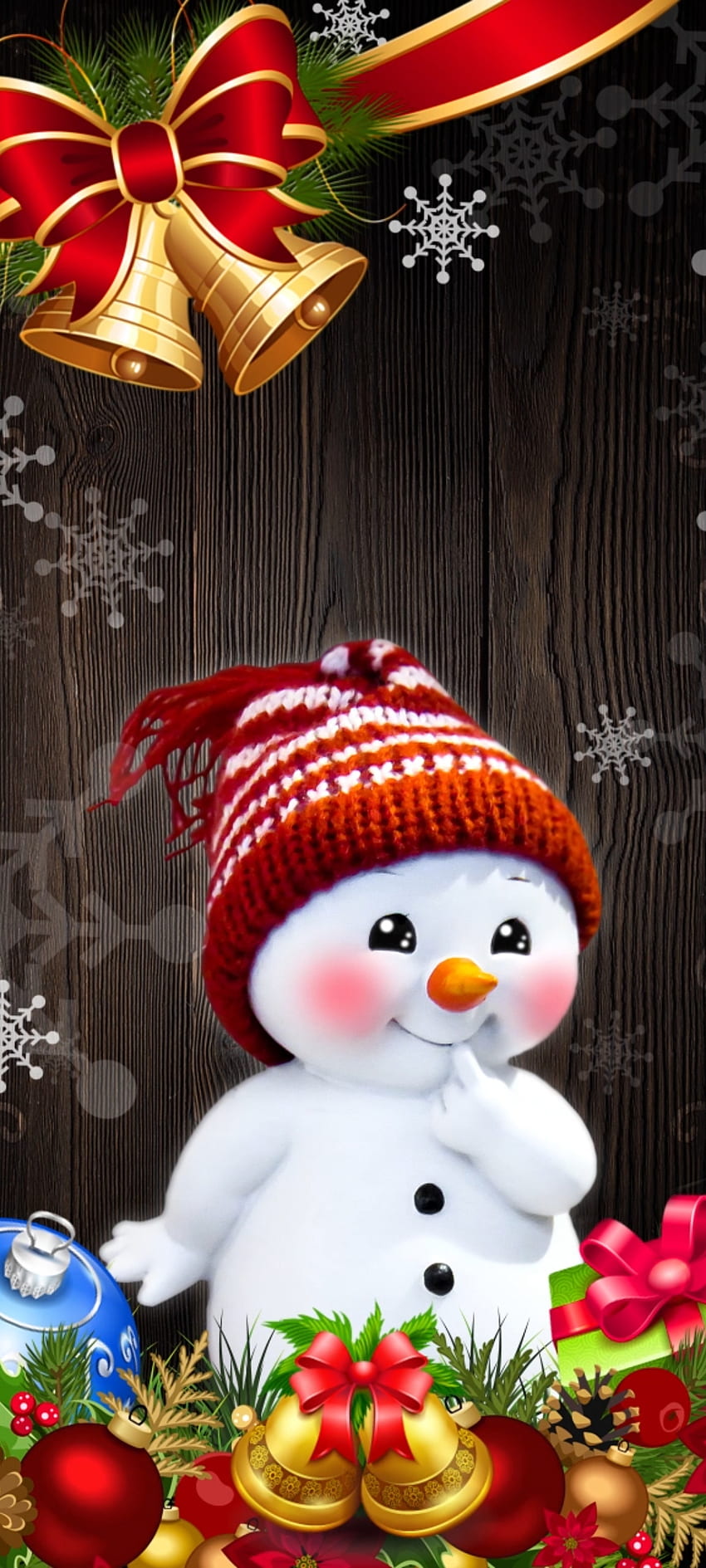 クリスマス、サンタ、アート、ボール、フェスティバル、雪、ベルの雪だるま HD電話の壁紙
