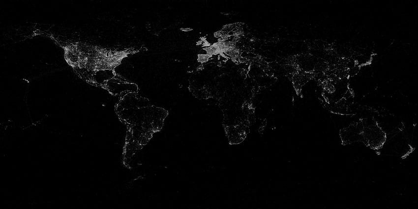 minimalismo limpio negro el mapa mundial, , La mayoría de los lugares del mundo, Limpieza oscura fondo de pantalla