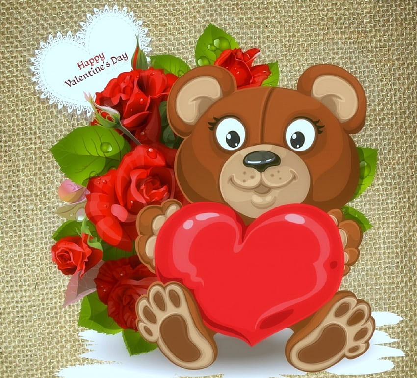 Happy Valentine's Day!, beloved valentines, toys, roses, cute, colors, gifts, love four seasons, valentines, teddy bear, holiday, pretty, red, hearts, adorable, lovely HD wallpaper