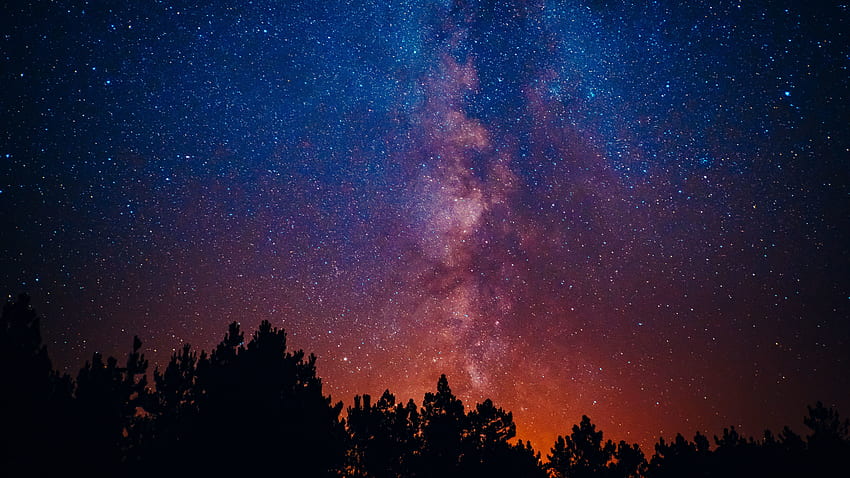 Beautiful night, starry and colorful sky, milky way HD wallpaper