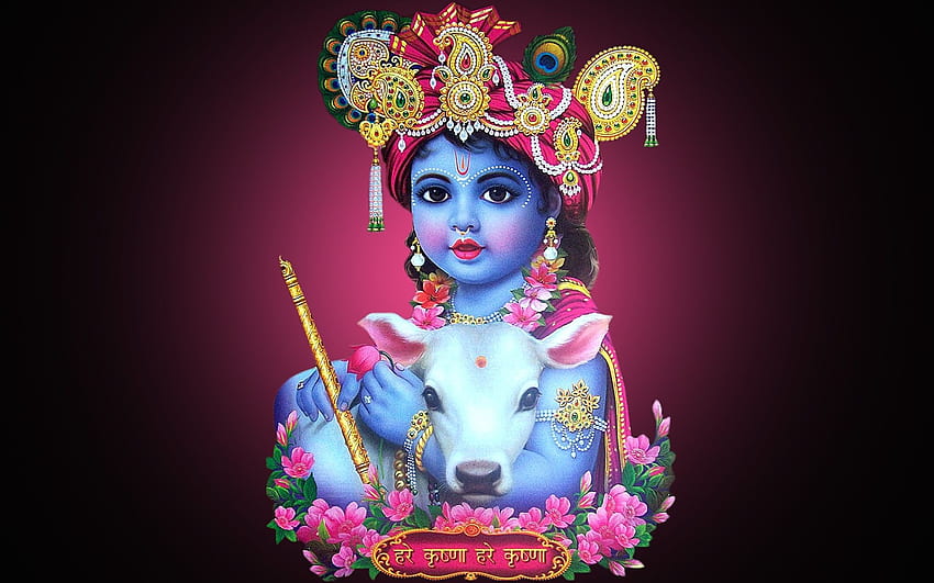 Baby-Krishna mit niedlicher Kuh - Baby-niedlicher Krishna HD-Hintergrundbild