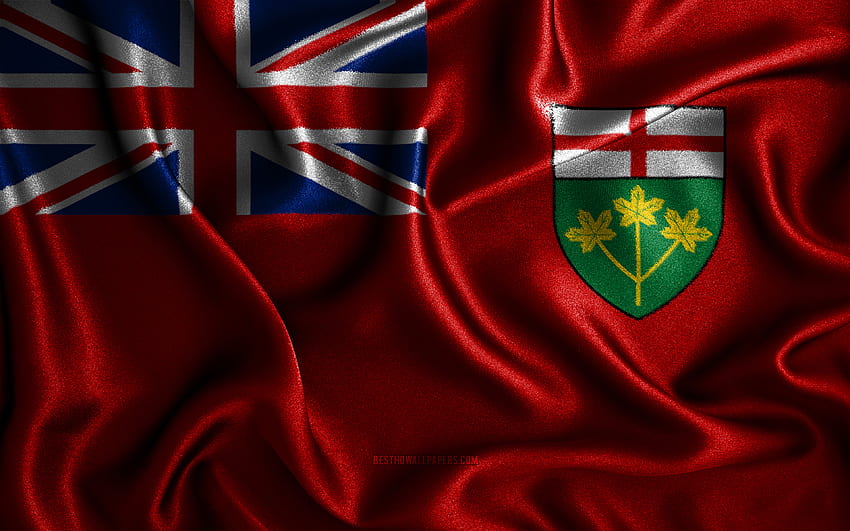 Bandeira de Ontário, bandeiras onduladas de seda, províncias canadenses, Dia de Ontário, bandeiras de tecido, Bandeira de Ontário, Arte 3D, Ontário, Províncias do Canadá, Ontário 3D bandeira, Canadá papel de parede HD
