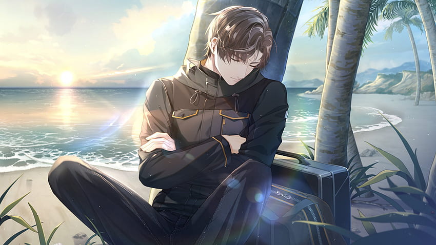 Anime Boy Sleeping Leaning Back On Tree Ocean Background Anime Boy HD wallpaper