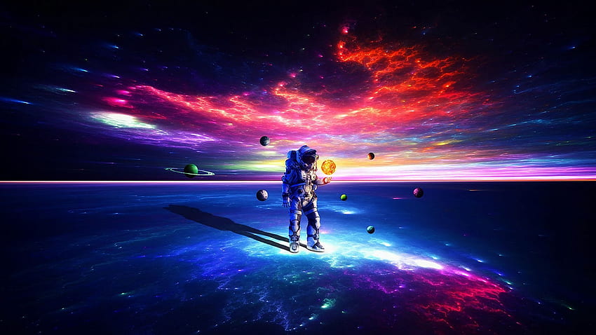 Astronauta y Planetas. Space, Colorful Universe HD wallpaper