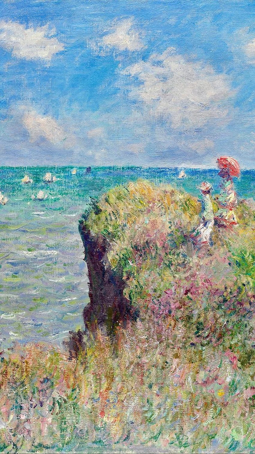 Claude Monet: The Cliff Walk at Pourville (1882) Detail HD phone wallpaper