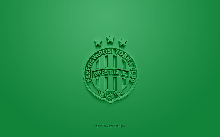 Ferencvaros, creative 3D logo, green background, NB I, 3d emblem, Hungarian football club, Hungary, 3d art, football, Ferencvaros 3d logo HD wallpaper