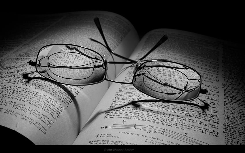 Cansado, óculos, livro, resumo, preto e branco papel de parede HD