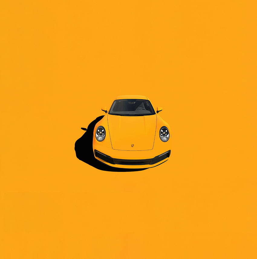 Porsche 911, mobil sport kuning, minimal wallpaper ponsel HD