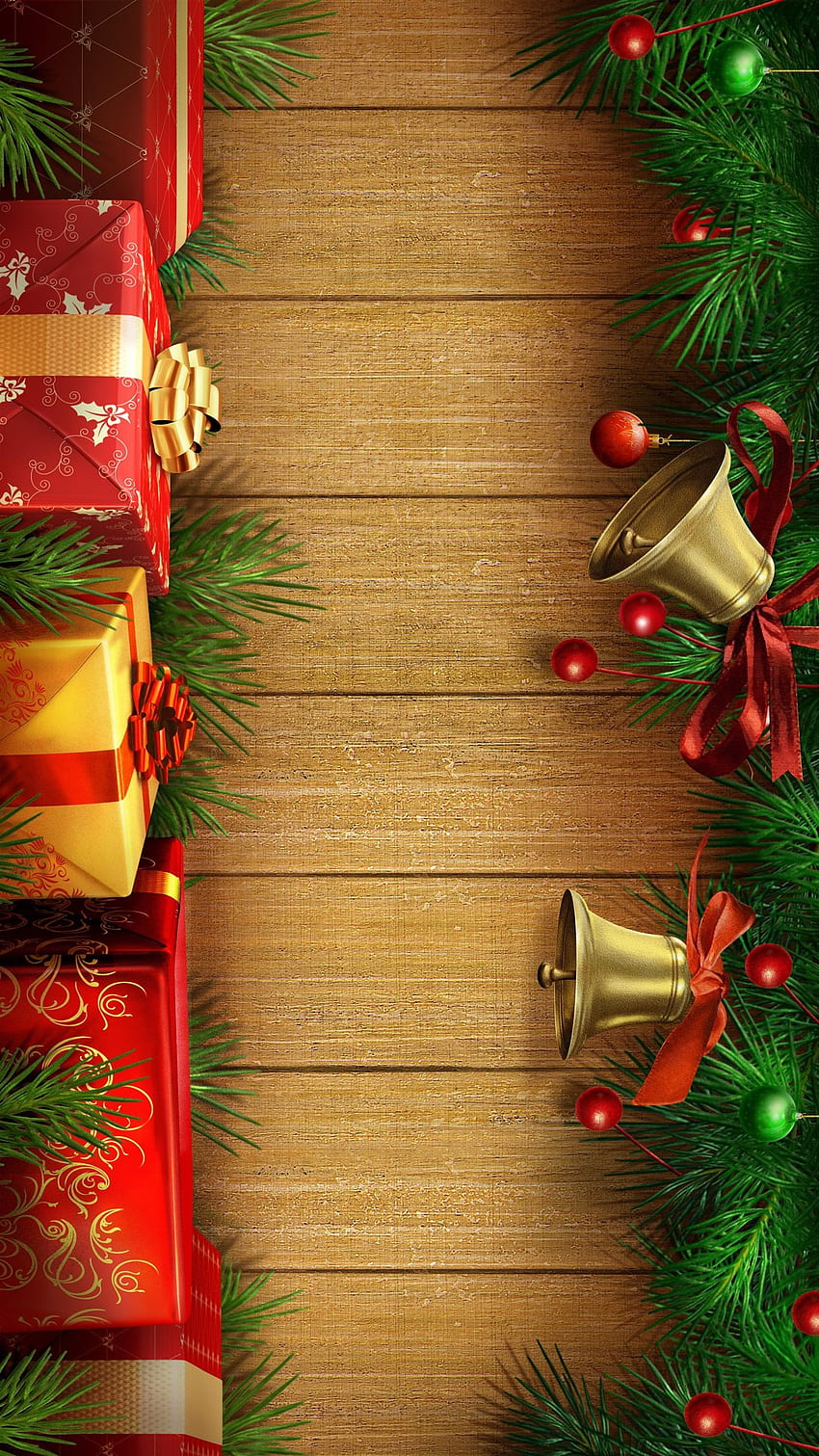 Natal Presents Bells Wood Background Android - Christmas 1080 * 1920 HD phone wallpaper