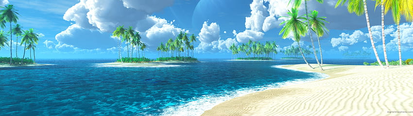 Панорамен фон, двоен екран на плажа HD тапет