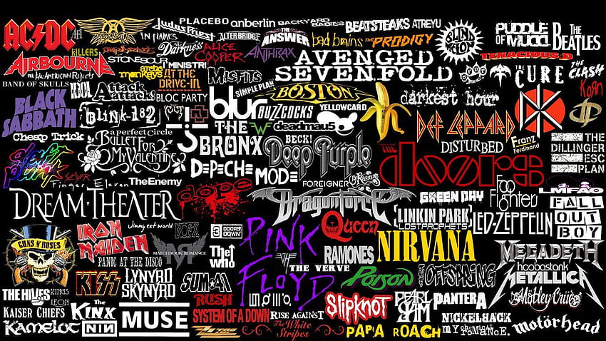 banda de rock de colagem de logotipo., banda de concerto papel de parede HD
