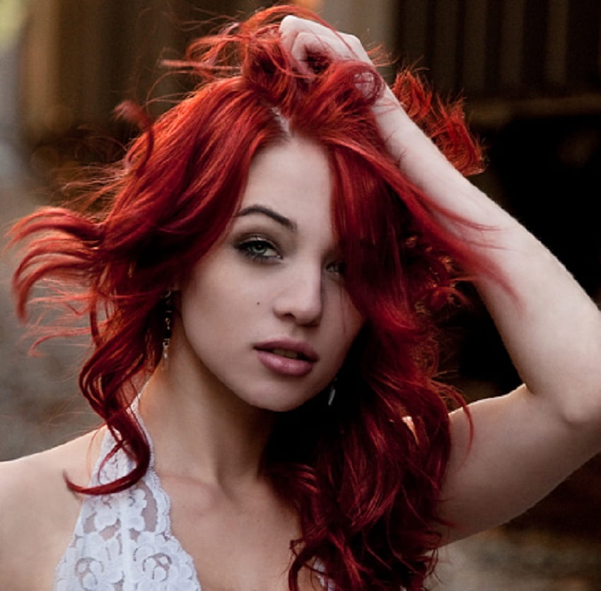 Red Cascade, redhead, model, female, beauty HD wallpaper