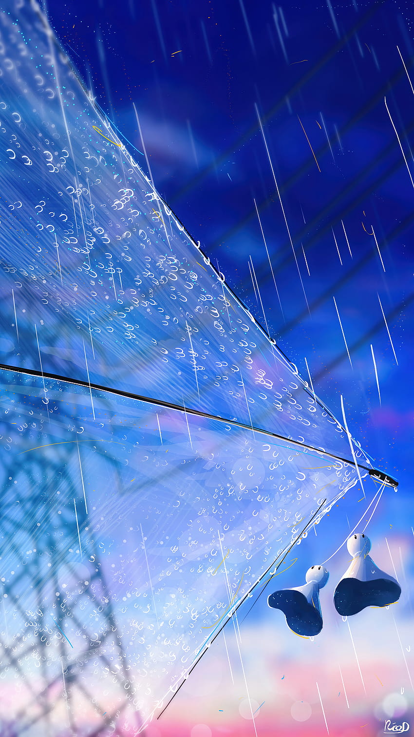 Anime, cielo, lloviendo, paraguas, teléfono, y lluvia del cielo fondo de pantalla del teléfono
